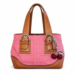 RaRE Vintage Coach Soho Bag in Pink Signature Canvas & Tan Leather | F10927